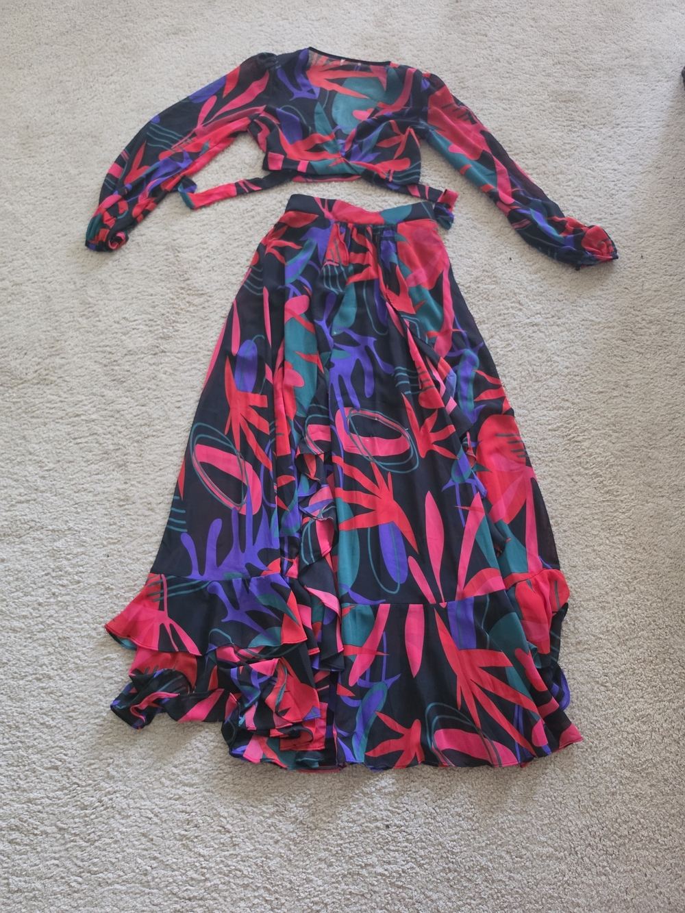 Vibrant Floral Ruffle Maxi Skirt SET - Multicolor